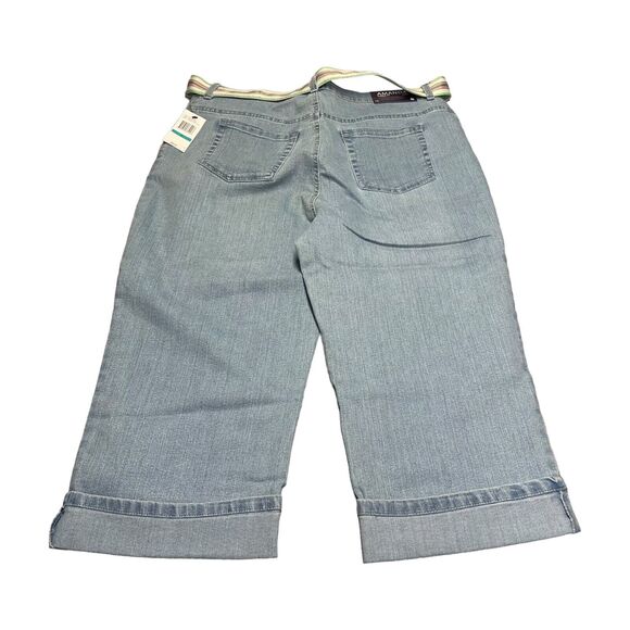 Gloria Vanderbilt Amanda Capri Pants Womens 18 Blue Belted Waist Cuffed Straight - Picture 2 of 8